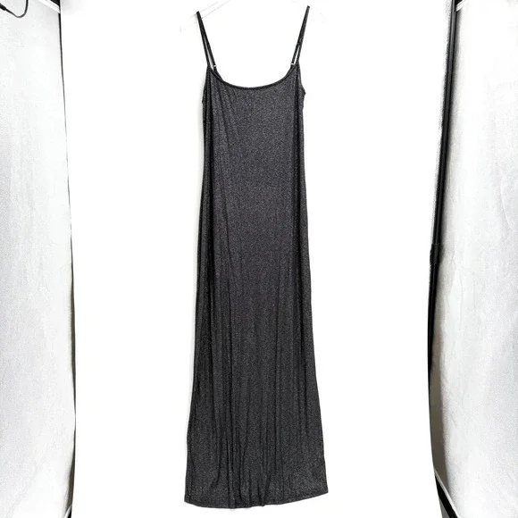 Aerie No Party Needed Maxi Dress XL Metallic Black Ribbed Shimmer Stretch - Picture 3 of 11
